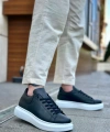Shoecide Sb0547 Boa Kalın Yüksek Taban Siyah Beyaz Bağcıklı Spor Erkek Ayakkabı