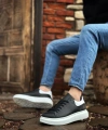 Shoecide Sb0547 Boa Kalın Yüksek Taban Siyah Beyaz Parça Detay Bağcıklı Spor Erkek Ayakkabı