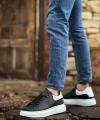 Shoecide Sb0547 Boa Kalın Yüksek Taban Siyah Beyaz Parça Detay Bağcıklı Spor Erkek Ayakkabı