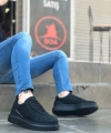 Shoecide Sb0548 Boa Kalın Yan Desenli Yüksek Siyah Taban Siyah Bağcıklı Spor Erkek Ayakkabı