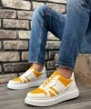 Shoecide Sb0548 Boa Kalın Yüksek Beyaz Hardal Beyaz Taban Bağcıklı Spor Erkek Ayakkabı