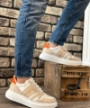 Shoecide Sb0548 Boa Kalın Yüksek Krem Beyaz Taban Beyaz Bağcıklı Spor Erkek Ayakkabı