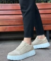 Shoecide Sb0666 Boa Krem Yüksek Taban Erkek Günlük Ayakkabı