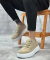 Shoecide Sb0666 Boa Krem Yüksek Taban Erkek Günlük Ayakkabı