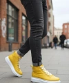 Shoecide Sb0713 Bağcıklı Sarı Yüksek Taban Erkek Tarz Spor Bot