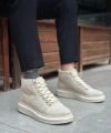 Shoecide Sb0713 Bağcıklı Süet Bej Yüksek Taban Erkek Tarz Spor Bot