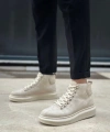 Shoecide Sb0713 Bağcıklı Süet Bej Yüksek Taban Erkek Tarz Spor Bot