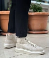 Shoecide Sb0713 Bağcıklı Süet Bej Yüksek Taban Erkek Tarz Spor Bot