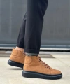Shoecide Sb0713 Bağcıklı Yüksek Taba Süet Siyah Taban Erkek Tarz Spor Bot