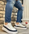 Shoecide Sb0801 Boa Yüksek Taban Beyaz Paraşüt Kumaş Laci Cilt Detaylı Erkek Ayakkabı
