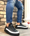 Shoecide Sb0801 Boa Yüksek Taban Siyah Paraşüt Kumaş Beyaz Cilt Detaylı Erkek Ayakkabı