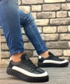 Shoecide Sb0801 Boa Yüksek Taban Siyah Paraşüt Kumaş Beyaz Cilt Detaylı Erkek Ayakkabı