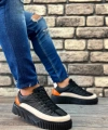 Shoecide Sb0801 Boa Yüksek Taban Siyah Paraşüt Kumaş Turuncu Cilt Detaylı Erkek Ayakkabı