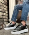 Shoecide Sb0802 Boa Gotik Desenli Siyah Beyaz Yüksek Taban Erkek Günlük Ayakkabı