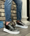 Shoecide Sb0802 Boa Gotik Desenli Siyah Beyaz Yüksek Taban Erkek Günlük Ayakkabı
