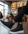 Shoecide Sb0811 Boa Yüksek Beyaz Taban Siyah Paraşüt Kumaş Cilt Detaylı Yarım Bilek Spor Bot