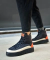 Shoecide Sb0811 Boa Yüksek Siyah Taban Paraşüt Kumaş Turuncu Cilt Detaylı Yarım Bilek Spor Bot