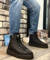 Shoecide Sb0811 Boa Yüksek Siyah Taban Siyah Paraşüt Kumaş Cilt Detaylı Yarım Bilek Spor Bot