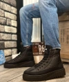 Shoecide Sb0811 Boa Yüksek Siyah Taban Siyah Paraşüt Kumaş Cilt Detaylı Yarım Bilek Spor Bot