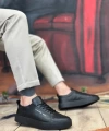 Shoecide Sb104 Boa Yüksek Siyah Cilt Siyah Taban Bağcıklı Erkek Ayakkabı