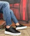 Shoecide Sb8104 Boa Yüksek Taban Siyah Cilt Bağcıklı Erkek Ayakkabı