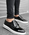 Shoecide Sbo0003 Bağcıklı Klasik  Siyah Rugan Yüksek Taban Casual Erkek Ayakkabı