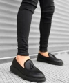 Shoecide Sbo0005 Bağcıksız Yüksek Siyah Taban Klasik Cilt Deri Püsküllü Corcik Erkek Ayakkabı