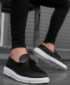 Shoecide Sbo0005 Bağcıksız Yüksek Taban Klasik Püsküllü Corcik Erkek Ayakkabı Siyah Beyaz