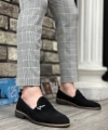 Shoecide Sbo0009 Süet Püsküllü Corcik Siyah V Fashıon Tokalı Klasik Erkek Ayakkabısı