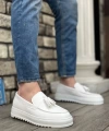 Shoecide Sbo0154  Bağcıksız Yüksek Taban Cilt Beyaz Renk Püsküllü Erkek Ayakkabı