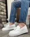 Shoecide Sbo0154  Bağcıksız Yüksek Taban Cilt Beyaz Renk Püsküllü Erkek Ayakkabı