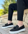 Shoecide Sbo0154  Bağcıksız Yüksek Taban Keten Siyah Renk Püsküllü Erkek Ayakkabı