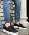 Shoecide Sbo0154  Bağcıksız Yüksek Taban Keten Siyah Renk Püsküllü Erkek Ayakkabı
