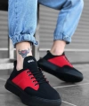 Shoecide Sbo0163 Bağcıklı Erkek Yüksek Taban Siyah Kırmızı Spor Ayakkabı