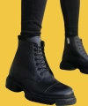 Shoecide Sbo0187 İçi Dışı Hakiki Deri Siyah Erkek Bağcıklı Fermuarlı Yarım Bilek Postal Bot