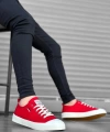 Shoecide Sbo0223 Boa Rahat Düz Taban Keten Bağcıklı Kırmızı Günlük Erkek Ayakkabı