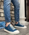Shoecide Sbo0223 Boa Rahat Düz Taban Keten Bağcıklı Mavi Günlük Erkek Ayakkabı