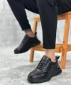 Shoecide Sbo0234 İçi Dışı Hakiki Deri Rahat Taban Siyah Krokodil Sneakers Casual Erkek Ayakkabı