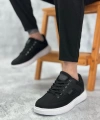 Shoecide Sbo0236 Rahat Düz Taban Keten Bağcıklı Siyah Günlük Erkek Ayakkabı