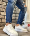 Shoecide Sbo0302  Kalın Taban Bağcıksız Tarz Casual Beyaz Erkek Ayakkabı