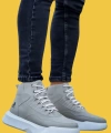 Shoecide Sbo0318 Bağcıklı Erkek Yüksek Taban Gri Taban Spor Bot