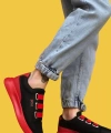 Shoecide Sbo0329 3 Bant Siyah Kırmızı Kalın Taban Casual Erkek Ayakkabı