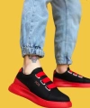 Shoecide Sbo0329 3 Bant Siyah Kırmızı Kalın Taban Casual Erkek Ayakkabı