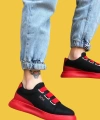 Shoecide Sbo0329 3 Bant Siyah Kırmızı Kalın Taban Casual Erkek Ayakkabı
