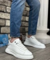 Shoecide Sbo0331 Bağcıklı Erkek Yüksek Taban Beyaz Cilt  Spor Ayakkabı