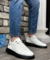 Shoecide Sbo0331 Bağcıklı Erkek Yüksek Taban Beyaz  Siyah Cilt  Spor Ayakkabı