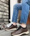 Shoecide Sbo0335 Hakiki Deri Rahat Taban Ayarlanabilir Lastik Bağcıklı Kahverengi Casual Erkek Ayakkabı