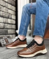 Shoecide Sbo0335 Hakiki Deri Rahat Taban Ayarlanabilir Lastik Bağcıklı Taba Casual Erkek Ayakkabı