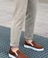Shoecide Sbo0339 Bağcıksız Kadife Kahverengi Beyaz Taban Günlük Erkek Ayakkabı