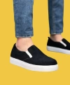 Shoecide Sbo0339 Bağcıksız Kadife Siyah Beyaz Taban Günlük Erkek Ayakkabı